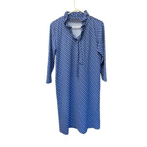 J. McLaughlin Blue Geometric Midi Dress M 3/4 Sleeve